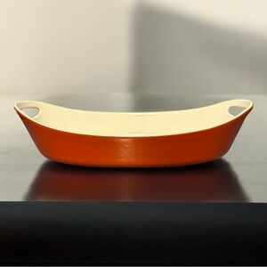 Vintage Michael Lax Copco of Denmark Orange Cast Iron Enamel Casserole Serving